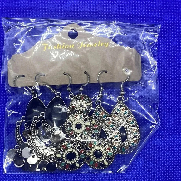 New blue multicolor bohemian hook earrings multipack boho colorful - Picture 5 of 5